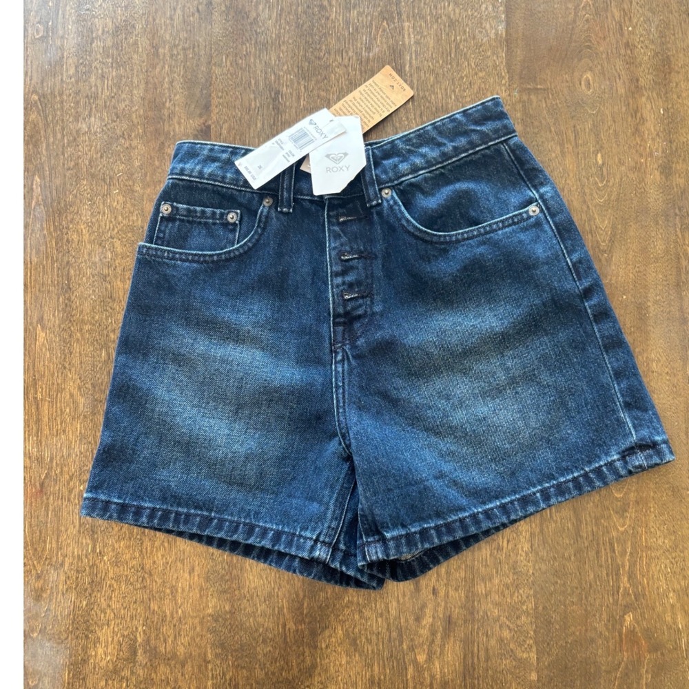 Roxy Authentic Short 2 High Waisted Denim Shorts Dark Wash ERJDS03214 Size 26